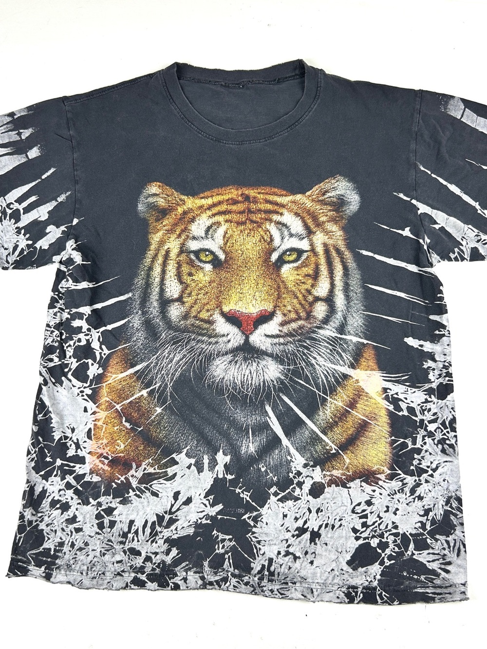 Vintage 90s Y2K Tiger Tee Shirt AOP Double Hit Size Medium Black